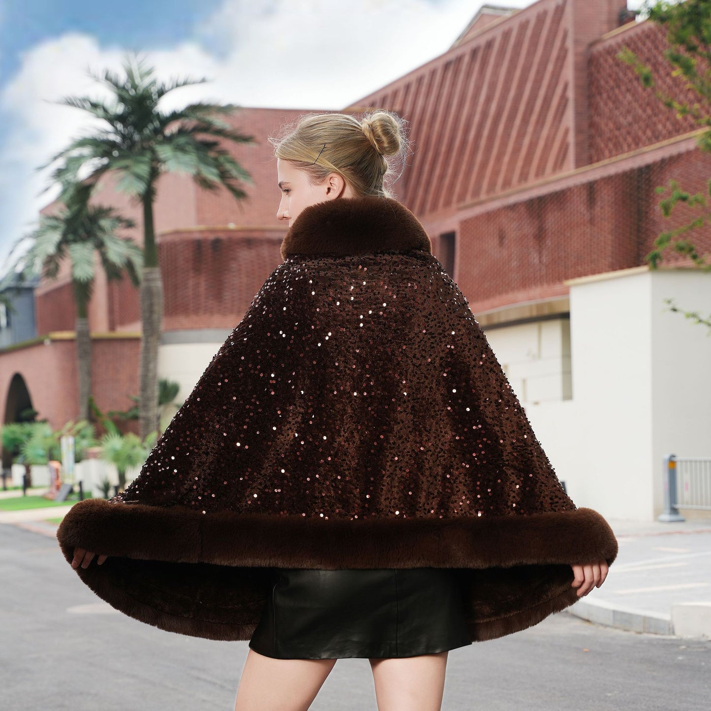 Knitted All - matching Loose Cloak Robe Fleece - lined Sequined Elegant Shawl - ROMANCE