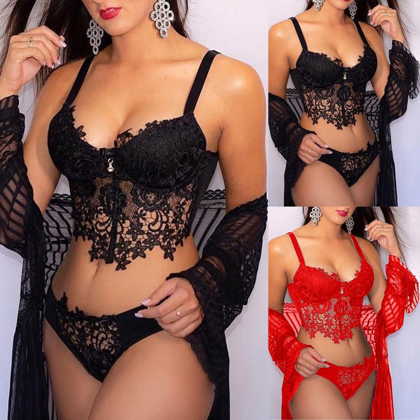 Sexy Lace Hollow Sling Lingerie Set for Women - ROMANCE
