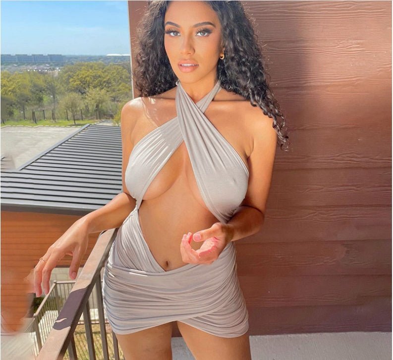 Sexy Halter Halter Hollow Dress Women - ROMANCE