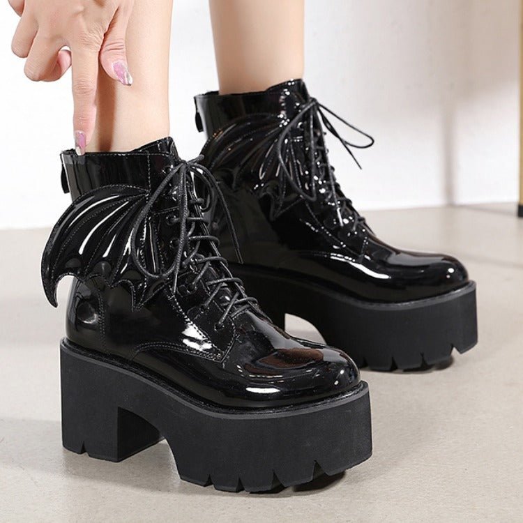 Gothic Platform Ankle Boots - High Heel Patent Leather Women's Shoes - ROMANCE