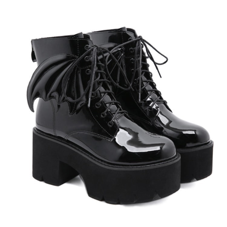 Gothic Platform Ankle Boots - High Heel Patent Leather Women's Shoes - ROMANCE