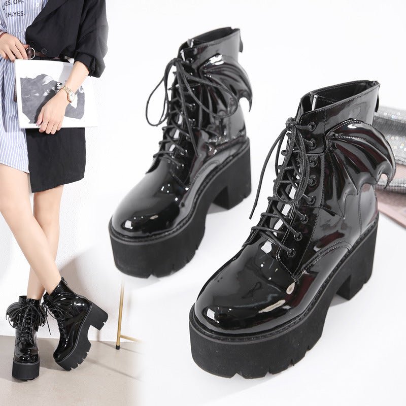 Gothic Platform Ankle Boots - High Heel Patent Leather Women's Shoes - ROMANCE