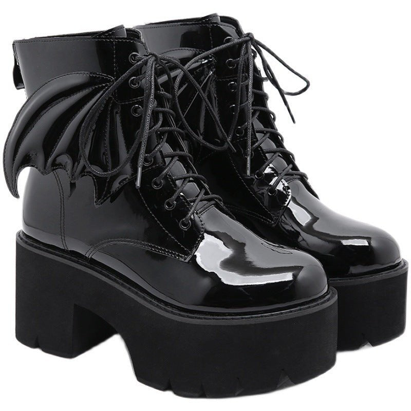 Gothic Platform Ankle Boots - High Heel Patent Leather Women's Shoes - ROMANCE