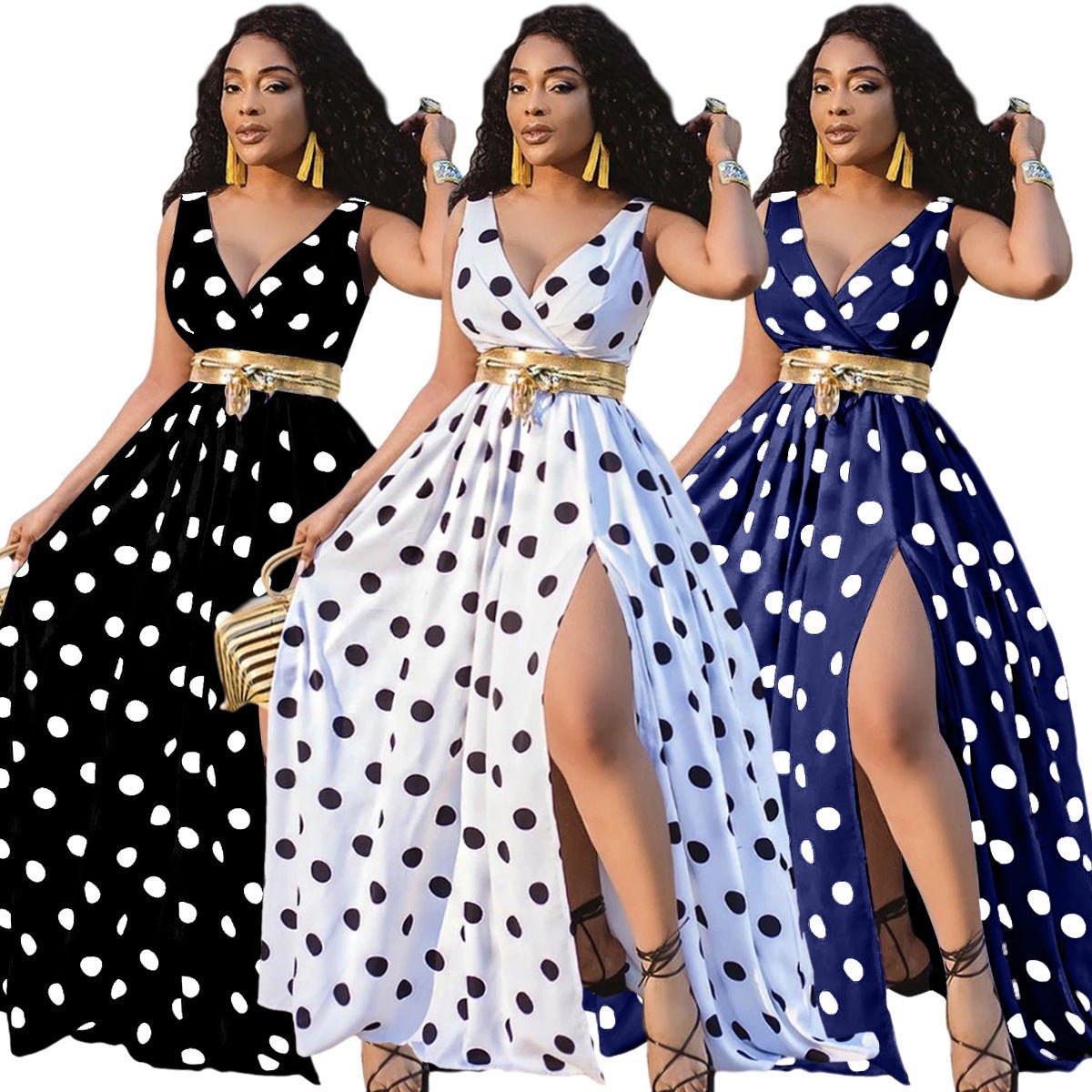 Sexy Dresses Women Party Ladies Belt Plus Size Forked Club Dresses - ROMANCE