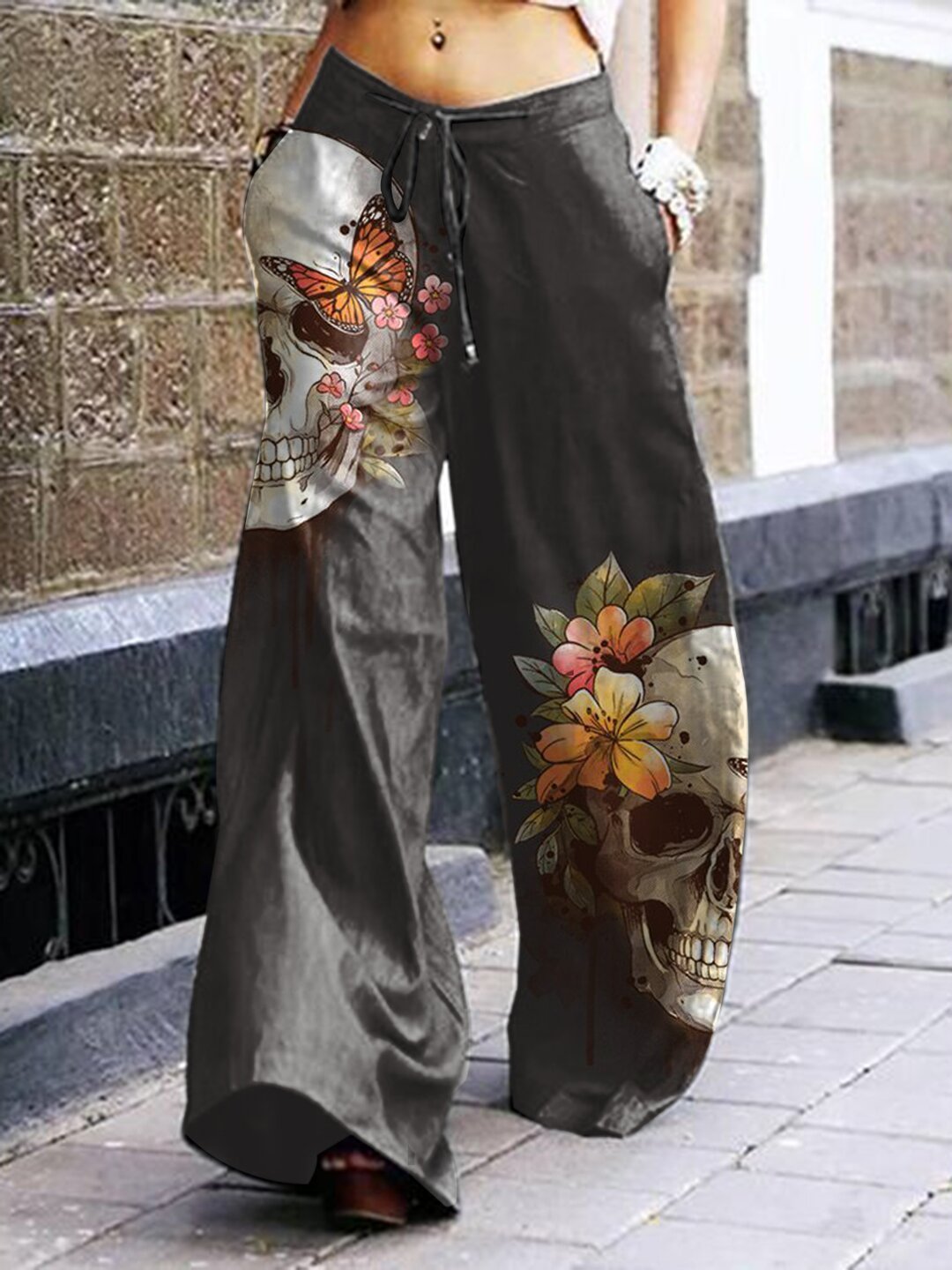 Summer Dark Rock Style Straight High Waist 3D Skull Overalls - ROMANCE