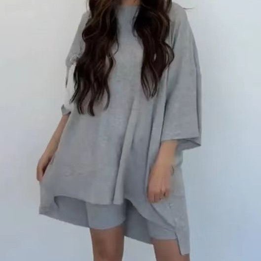 Women's Solid Color Loose T-Shirt & Tight Shorts Set - ROMANCE