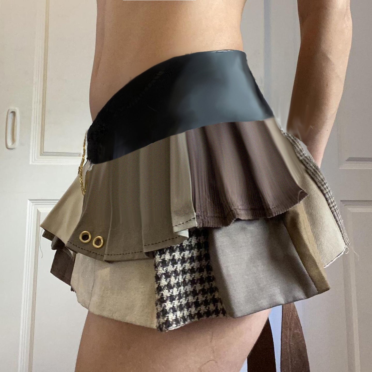 Retro Leather Patchwork Pleated Skirt - Street Style Fashion - ROMANCE