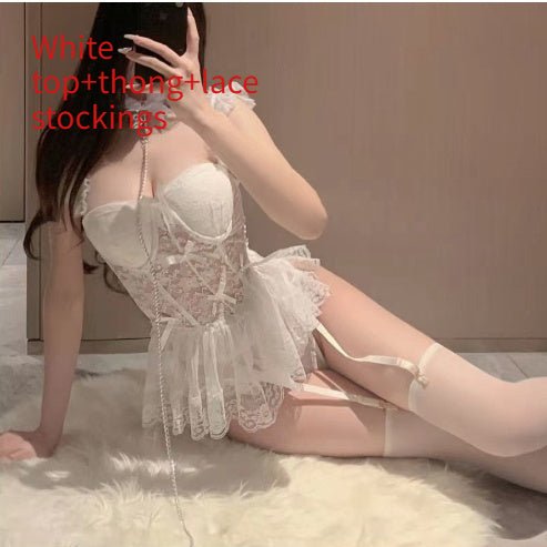 Lace Lingerie Set - Spaghetti Strap See - Through Top with Thong - ROMANCE