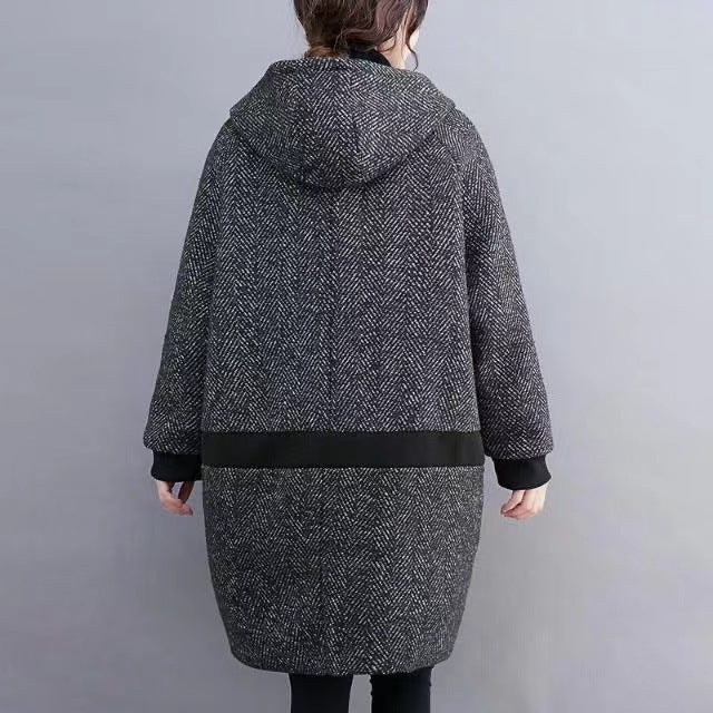 Winter Korean Style Loose Hooded Women's Mid - length Velvet Padded Thickened Coat - ROMANCE