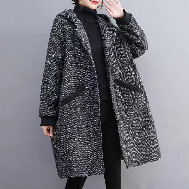 Winter Korean Style Loose Hooded Women's Mid - length Velvet Padded Thickened Coat - ROMANCE