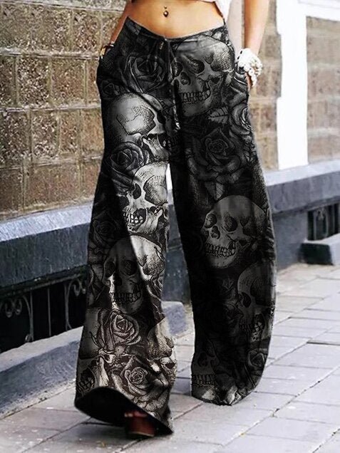 Summer Dark Rock Style Straight High Waist 3D Skull Overalls - ROMANCE