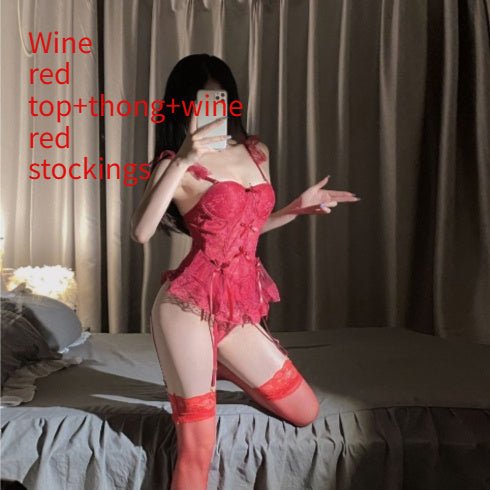 Lace Lingerie Set - Spaghetti Strap See - Through Top with Thong - ROMANCE