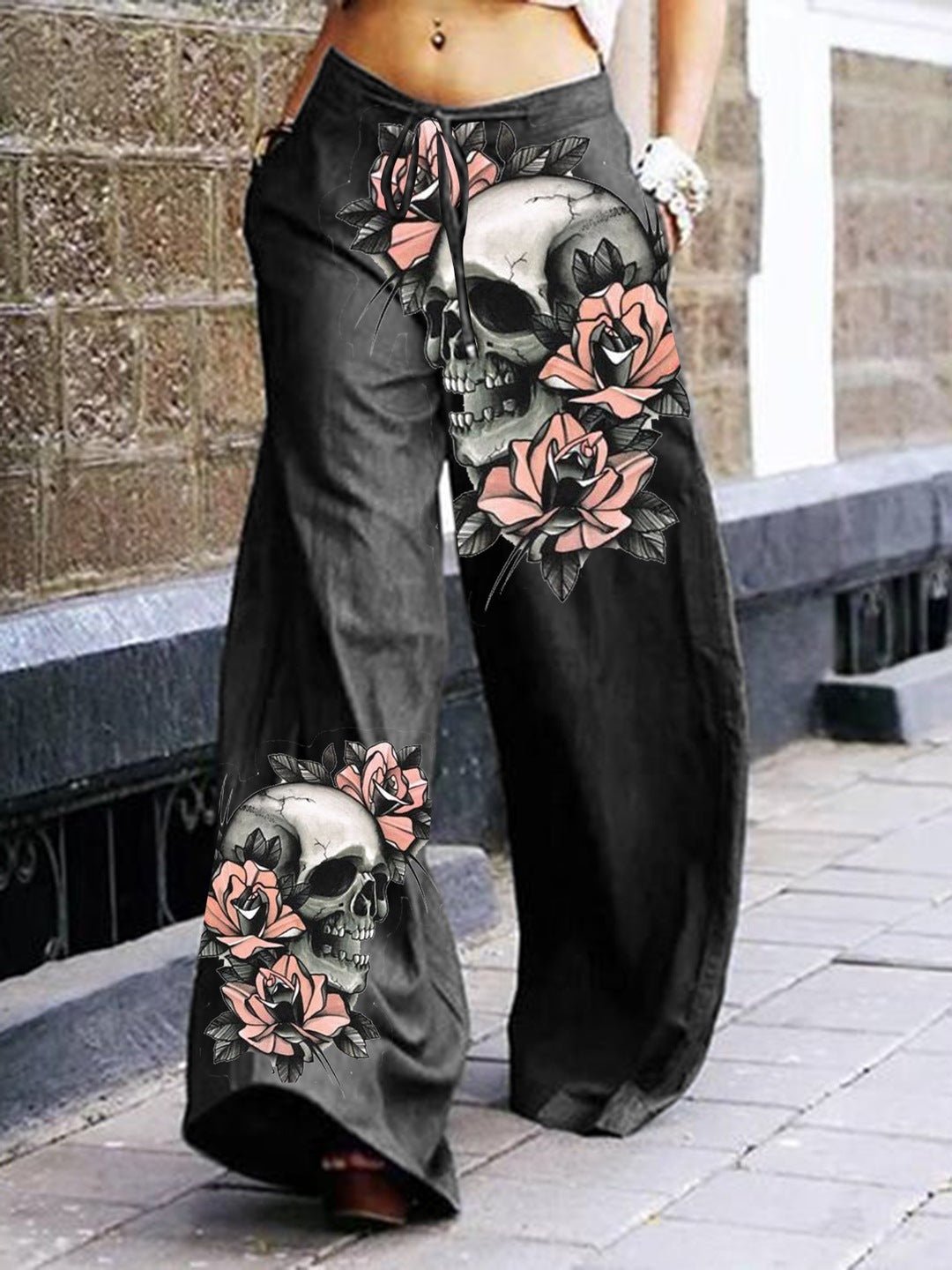 Summer Dark Rock Style Straight High Waist 3D Skull Overalls - ROMANCE