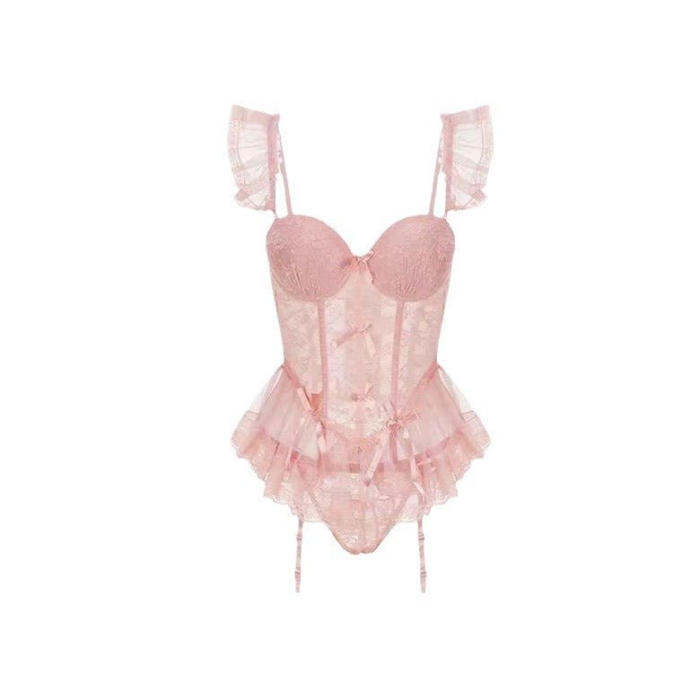 Lace Lingerie Set - Spaghetti Strap See - Through Top with Thong - ROMANCE