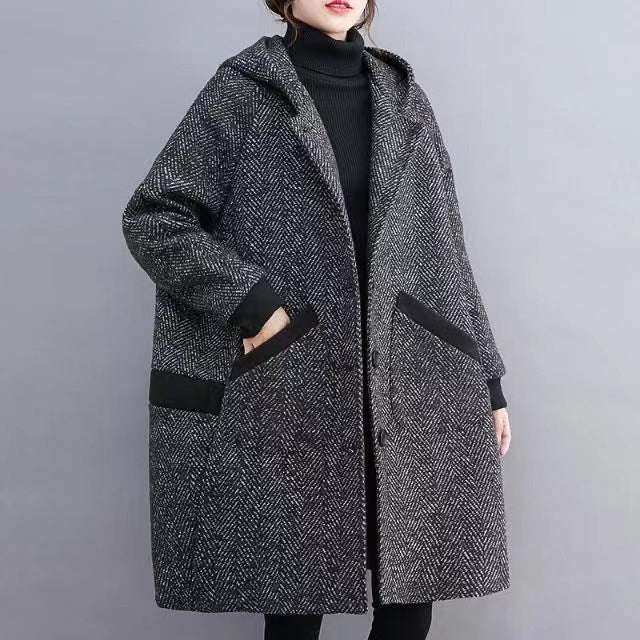 Winter Korean Style Loose Hooded Women's Mid - length Velvet Padded Thickened Coat - ROMANCE