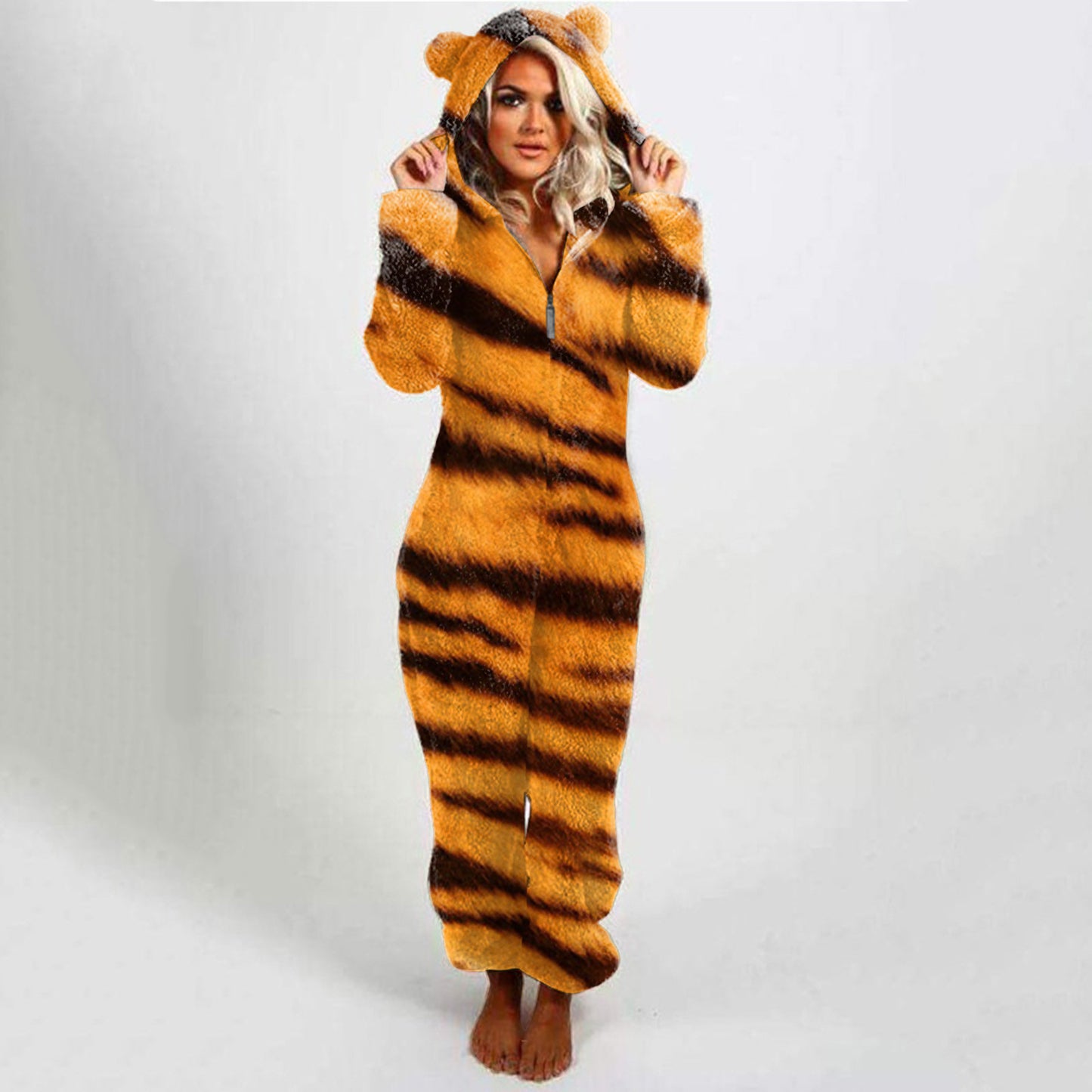 Women's Hooded Plaid Velvet Jumpsuit - Slim Fit Casual Romper - ROMANCE