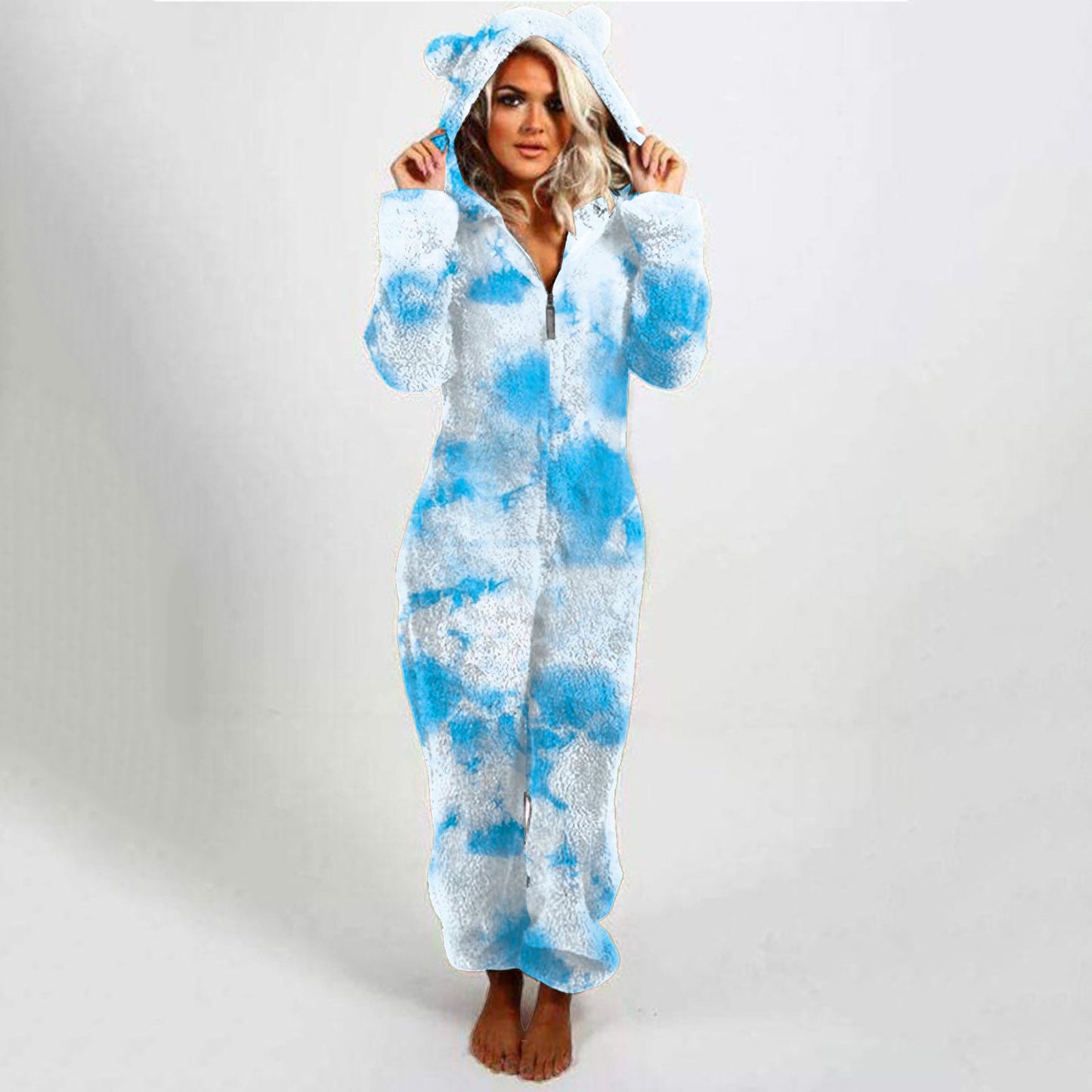 Women's Hooded Plaid Velvet Jumpsuit - Slim Fit Casual Romper - ROMANCE