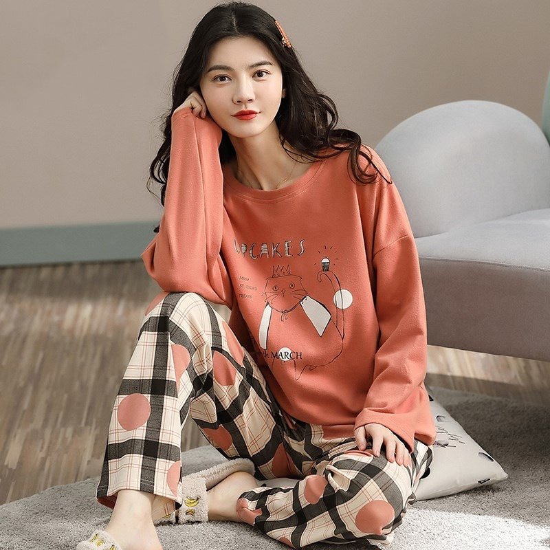 Women's Cute Cartoon Bear Print Pajama Set - 2 Piece Sleepwear Lounge Set - ROMANCE