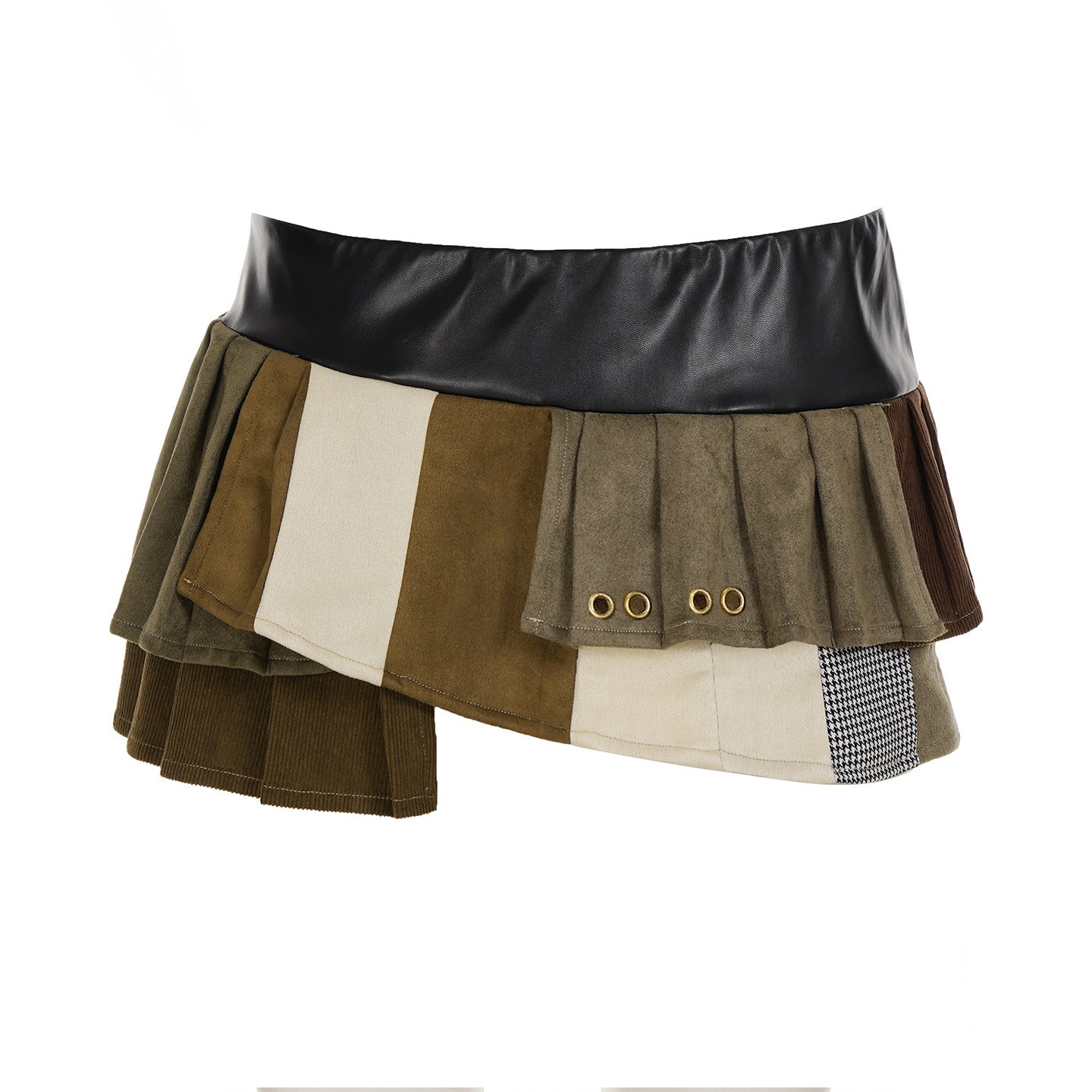 Retro Leather Patchwork Pleated Skirt - Street Style Fashion - ROMANCE
