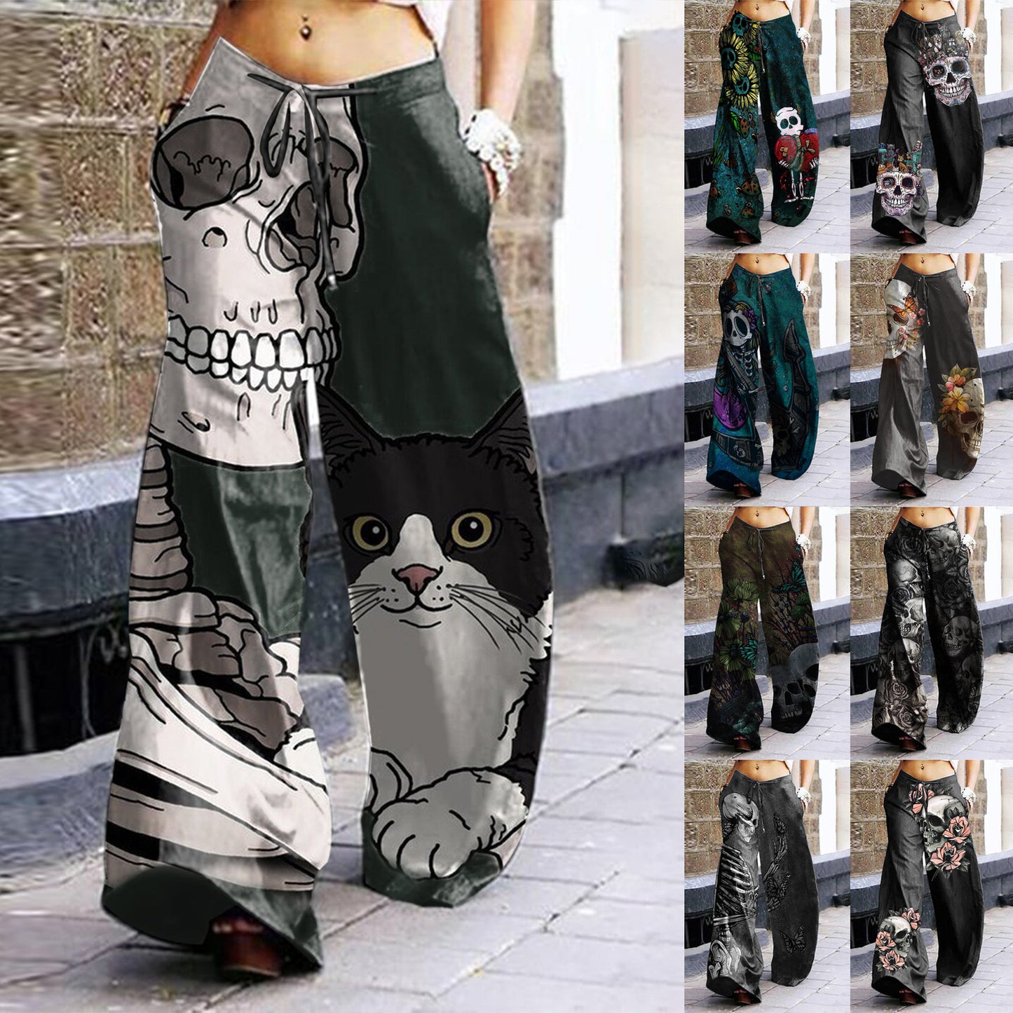 Summer Dark Rock Style Straight High Waist 3D Skull Overalls - ROMANCE
