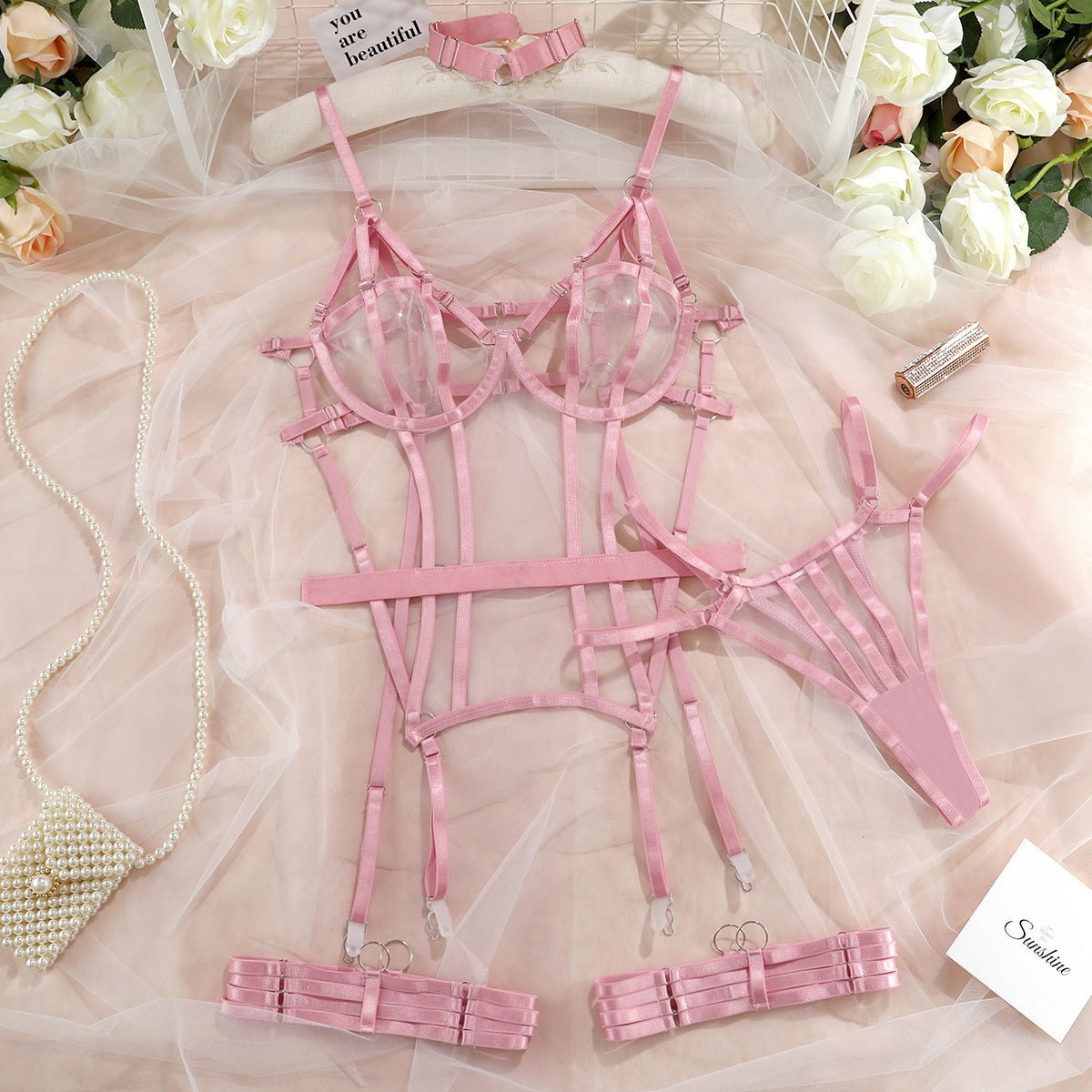 Luxurious Three - Piece Lingerie Set - Romantic Intimate Apparel for Women - ROMANCE