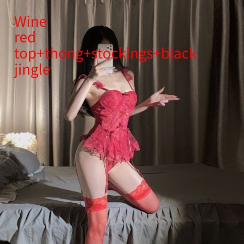 Lace Lingerie Set - Spaghetti Strap See - Through Top with Thong - ROMANCE