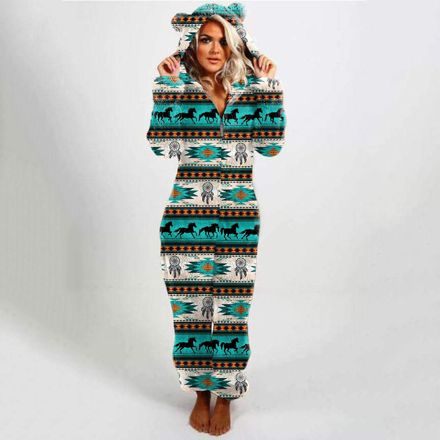 Women's Hooded Plaid Velvet Jumpsuit - Slim Fit Casual Romper - ROMANCE