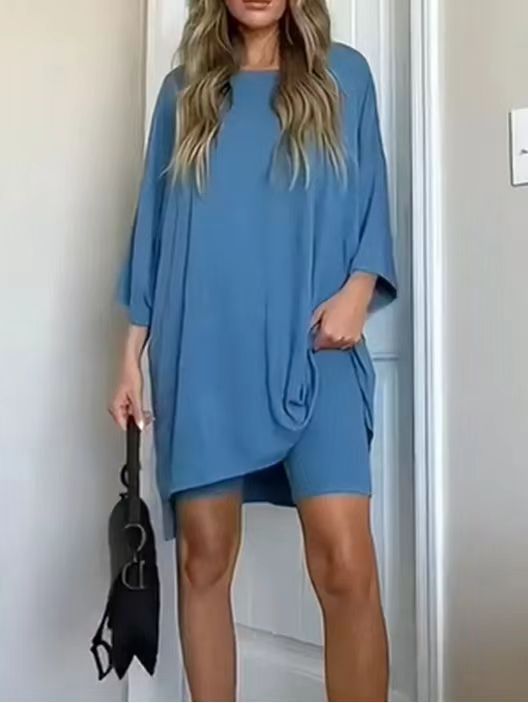 Women's Solid Color Loose T-Shirt & Tight Shorts Set - ROMANCE