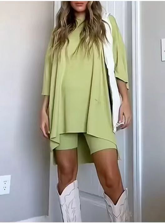 Women's Solid Color Loose T-Shirt & Tight Shorts Set - ROMANCE