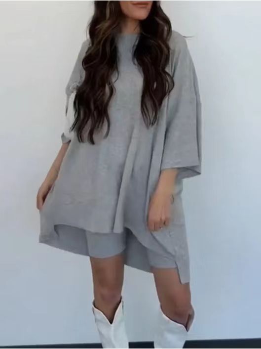 Women's Solid Color Loose T-Shirt & Tight Shorts Set - ROMANCE