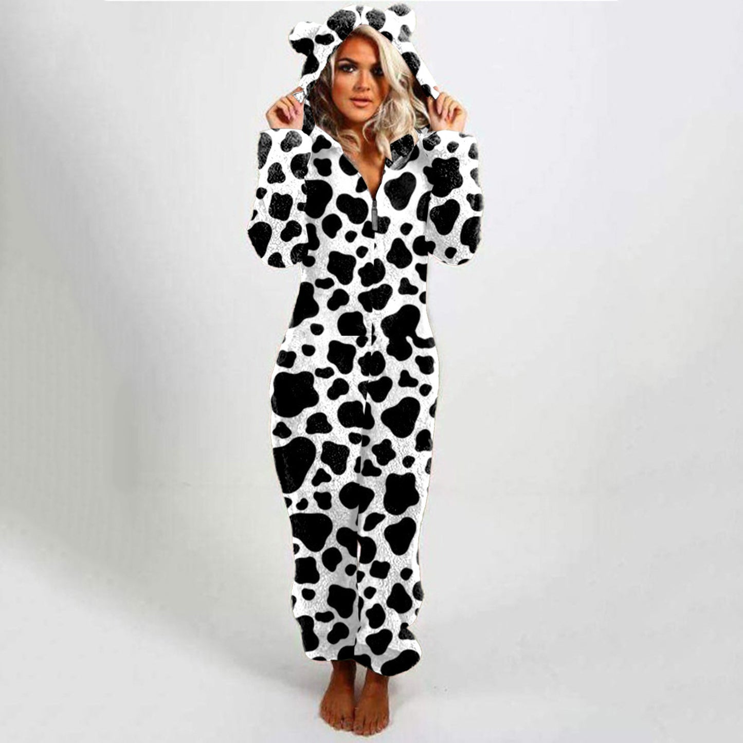Women's Hooded Plaid Velvet Jumpsuit - Slim Fit Casual Romper - ROMANCE