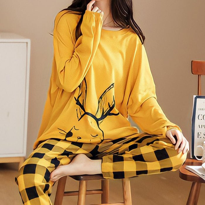 Women's Cute Cartoon Bear Print Pajama Set - 2 Piece Sleepwear Lounge Set - ROMANCE