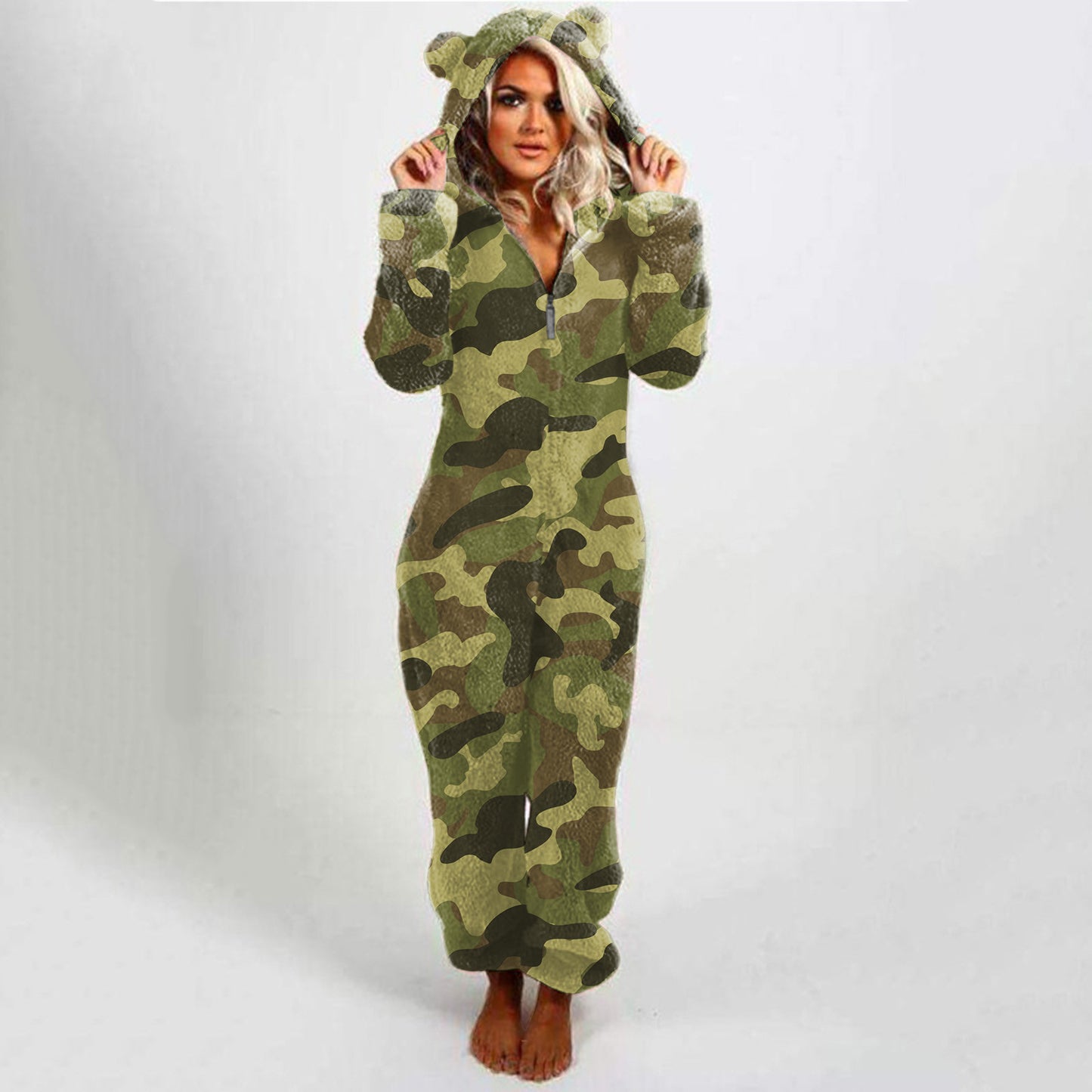 Women's Hooded Plaid Velvet Jumpsuit - Slim Fit Casual Romper - ROMANCE