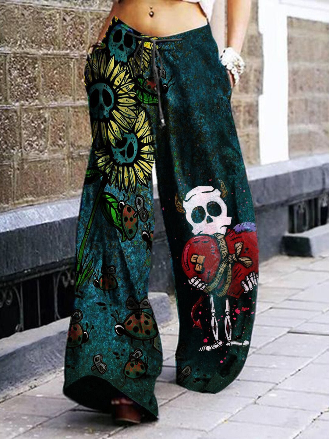 Summer Dark Rock Style Straight High Waist 3D Skull Overalls - ROMANCE