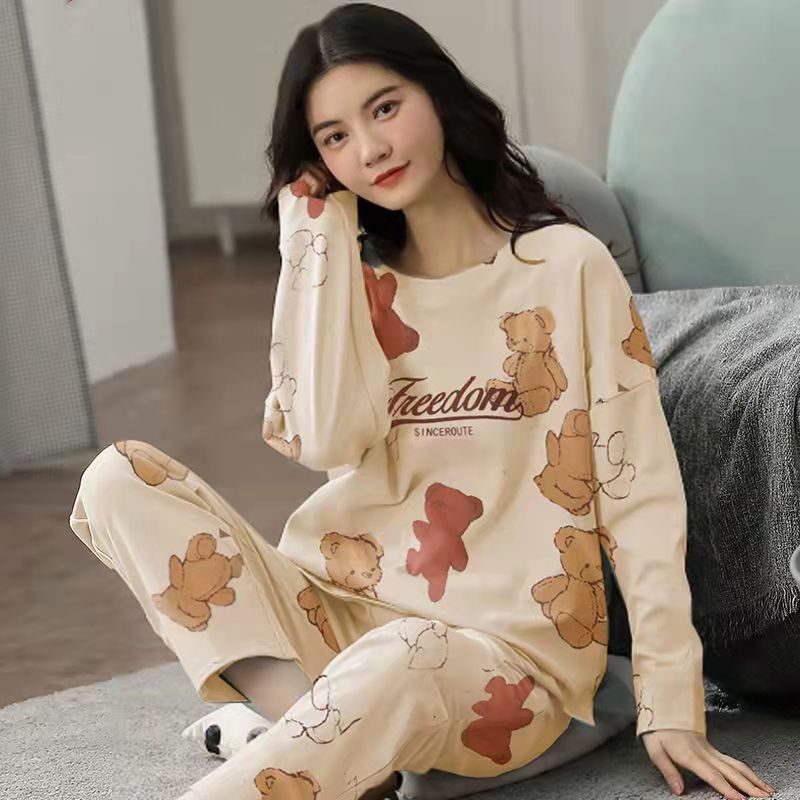 Women's Cute Cartoon Bear Print Pajama Set - 2 Piece Sleepwear Lounge Set - ROMANCE