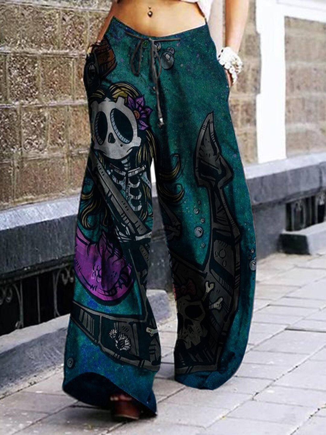 Summer Dark Rock Style Straight High Waist 3D Skull Overalls - ROMANCE