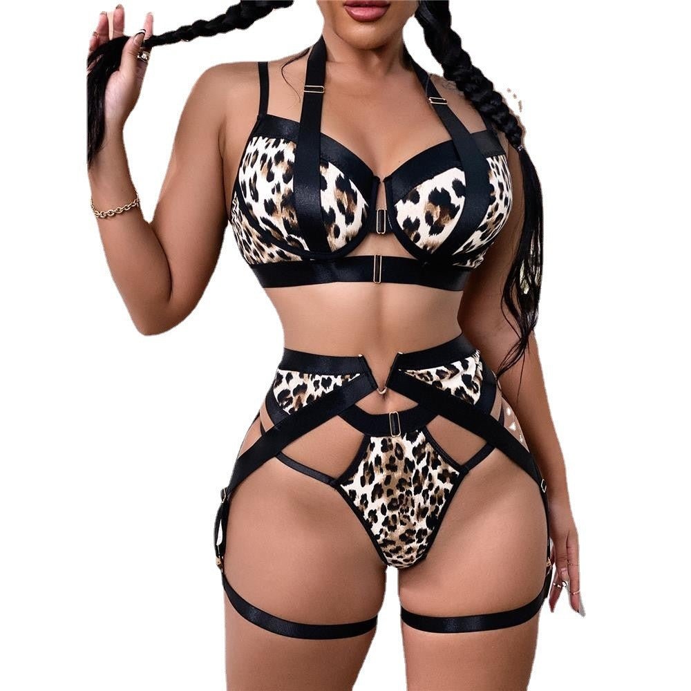 Underwear Leopard Print Set Straps - ROMANCE