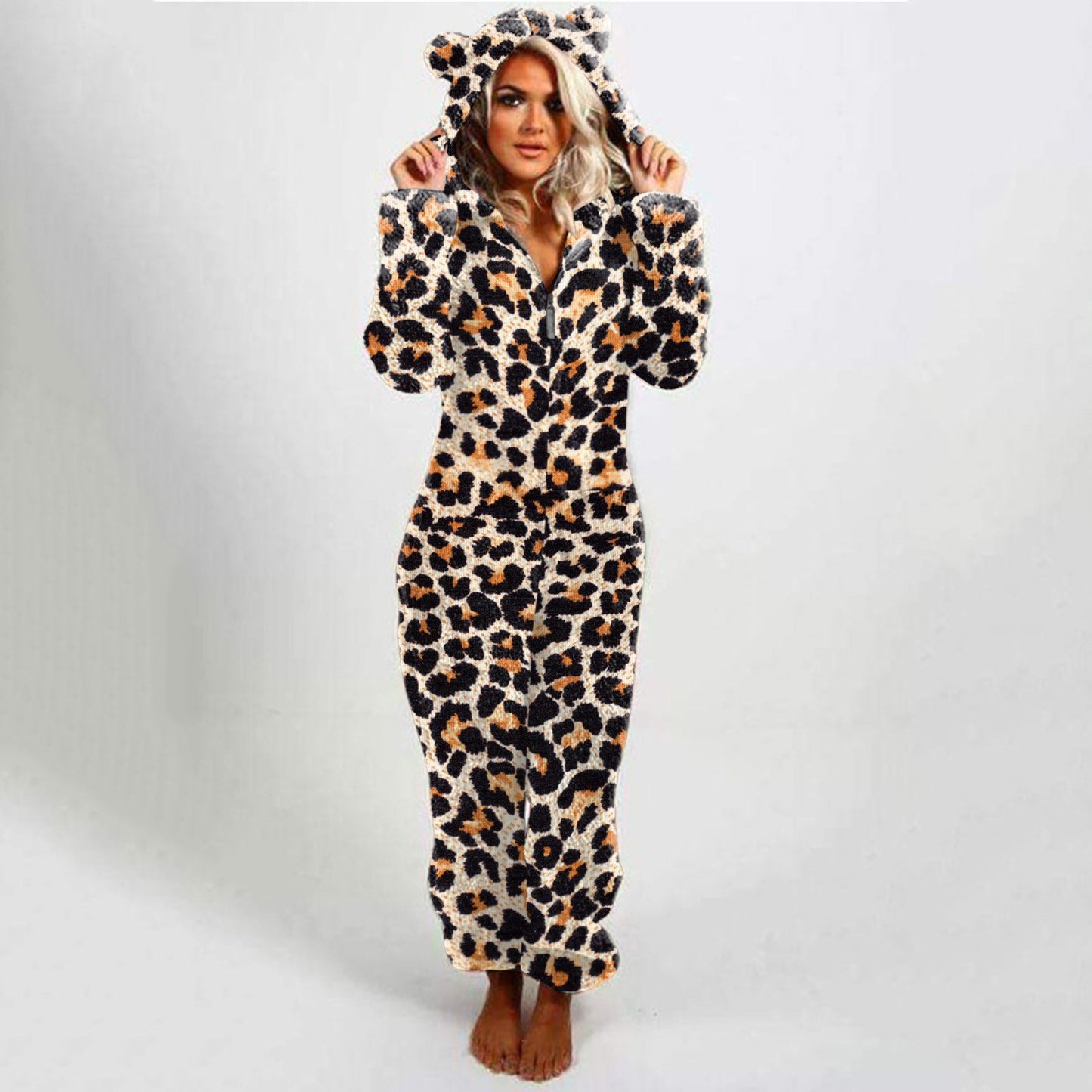Women's Hooded Plaid Velvet Jumpsuit - Slim Fit Casual Romper - ROMANCE