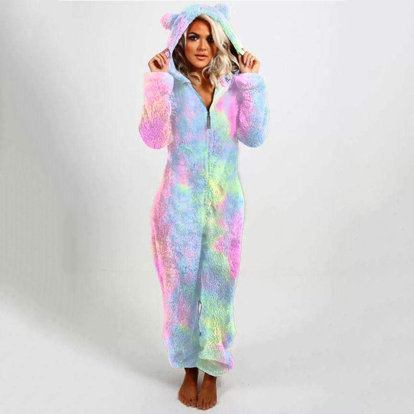 Women's Hooded Plaid Velvet Jumpsuit - Slim Fit Casual Romper - ROMANCE