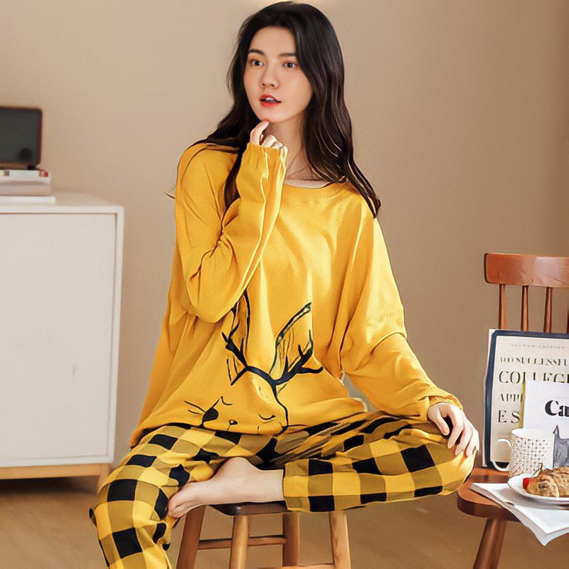 Women's Cute Cartoon Bear Print Pajama Set - 2 Piece Sleepwear Lounge Set - ROMANCE