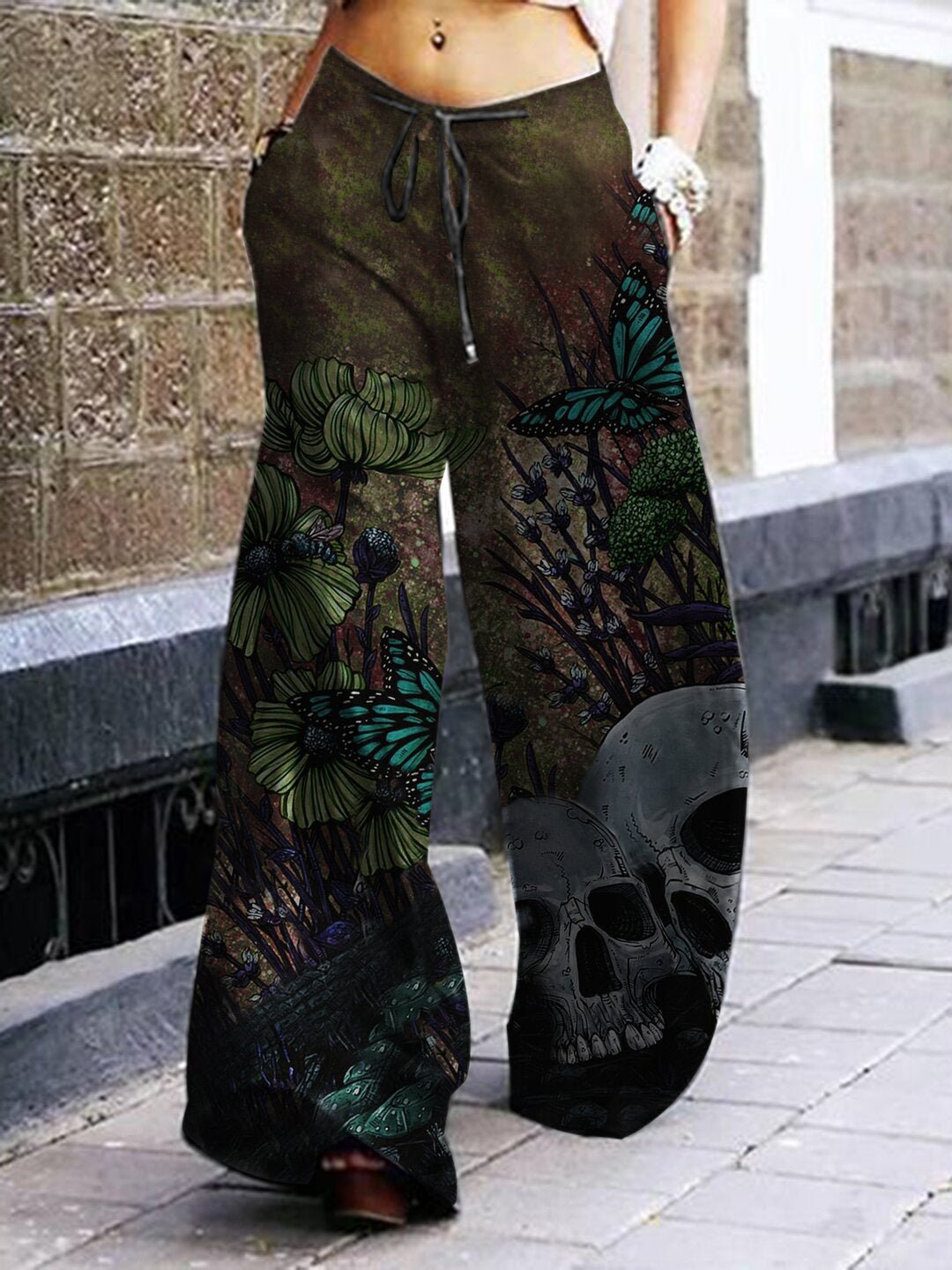Summer Dark Rock Style Straight High Waist 3D Skull Overalls - ROMANCE