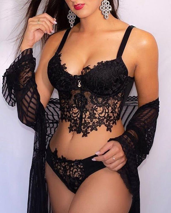 Sexy Lace Hollow Sling Lingerie Set for Women - ROMANCE