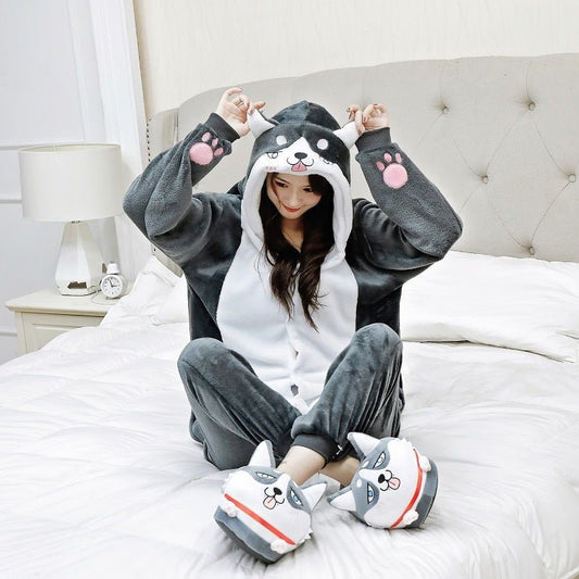 Women Men Animal Pajamas Onesie Warm Winter pajama - ROMANCE