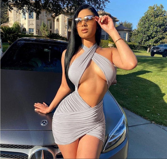 Sexy Halter Halter Hollow Dress Women - ROMANCE