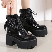 Gothic Platform Ankle Boots - High Heel Patent Leather Women's Shoes - ROMANCE