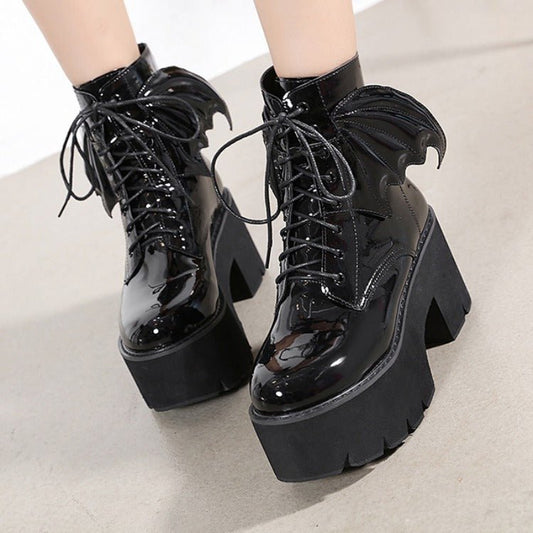 Gothic Platform Ankle Boots - High Heel Patent Leather Women's Shoes - ROMANCE