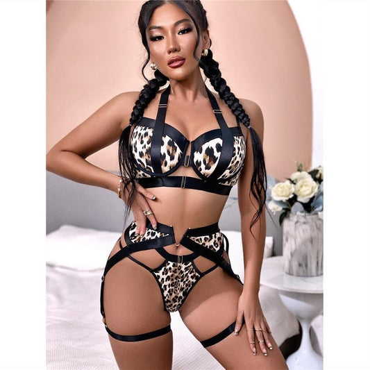 Underwear Leopard Print Set Straps - ROMANCE