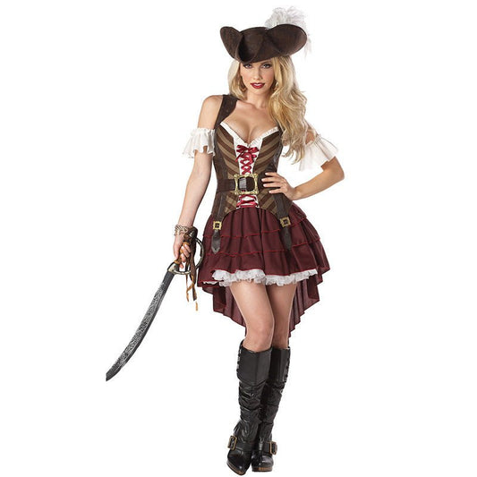 Sexy Pirate Halloween Costume - Women's Rose Red Dress & Hat Set - ROMANCE