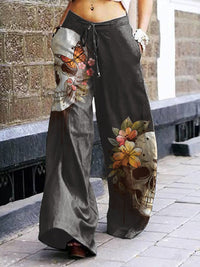 Summer Dark Rock Style Straight High Waist 3D Skull Overalls - ROMANCE