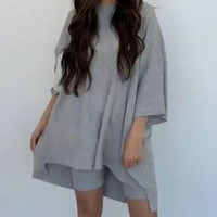 Women's Solid Color Loose T-Shirt & Tight Shorts Set - ROMANCE